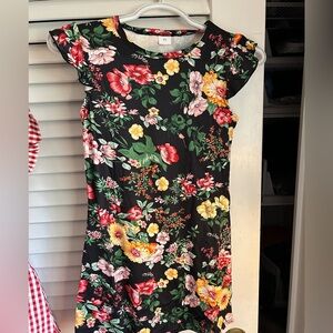 New Floral Kids Dress - Black with Multicolor Flowers